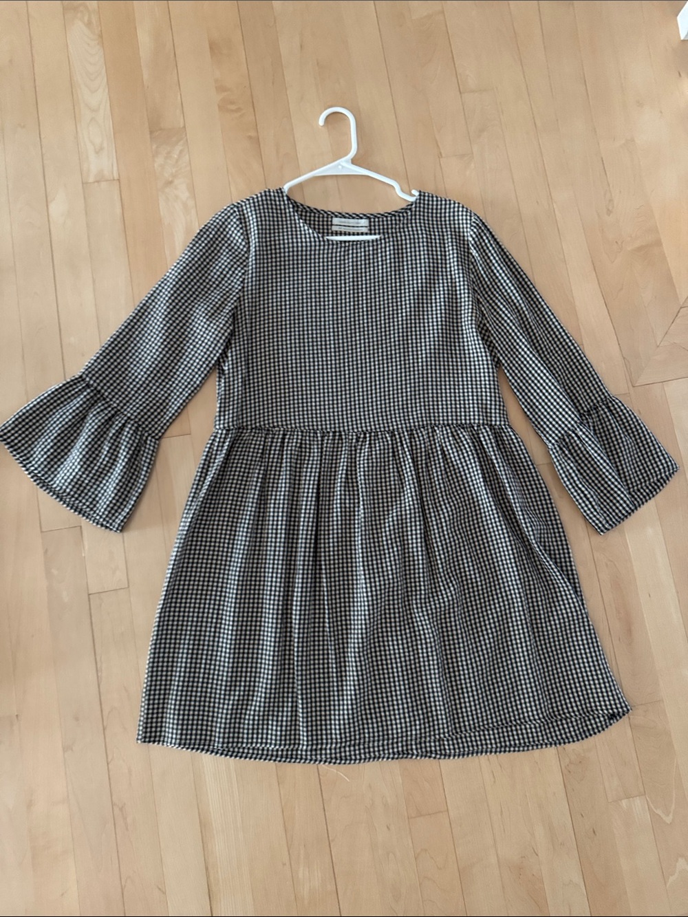 Urban Outfitters Black and White Gingham Bell-Sleeve Dress